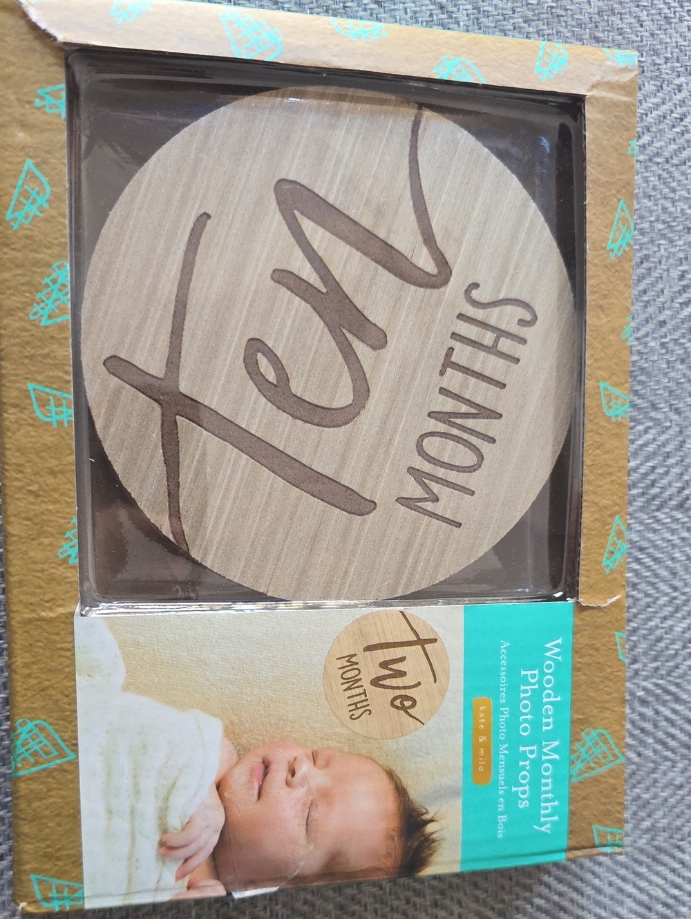 Wooden 'Ten Months' Baby Photo Prop - Neutral Wood Finish